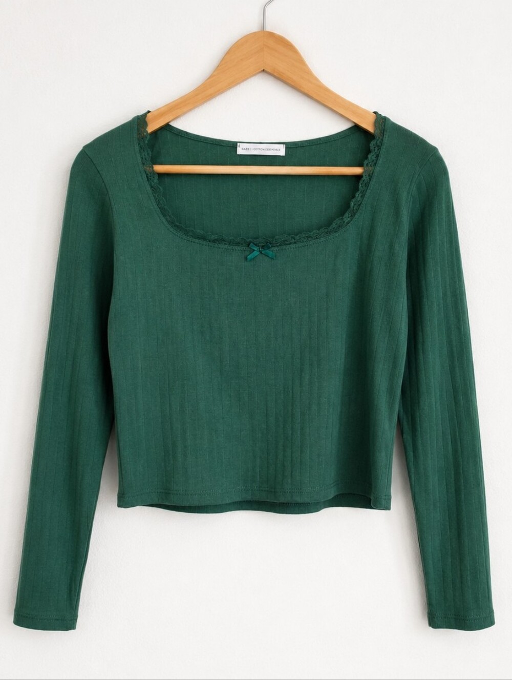 Y2K Gaze Cotton Essentials Green Pointelle Rib Knit Crop Top Large Coquette
